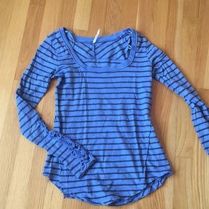 blue striped long sleeve free people tee